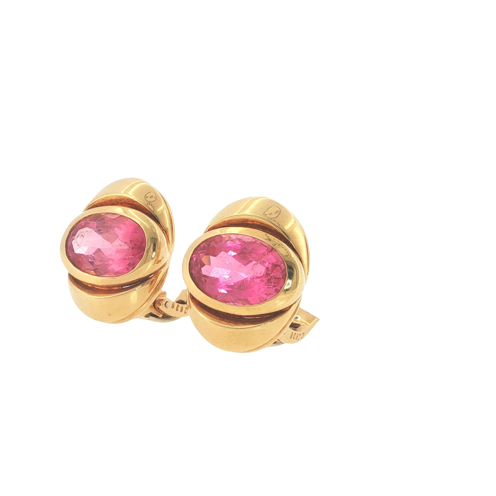 Marina B. 18K Gold Oval Pink Tourmaline Earrings