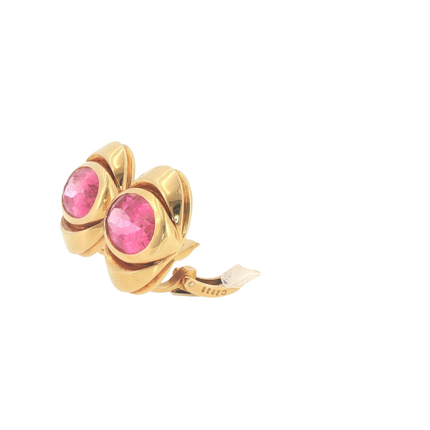 Marina B. 18K Gold Oval Pink Tourmaline Earrings