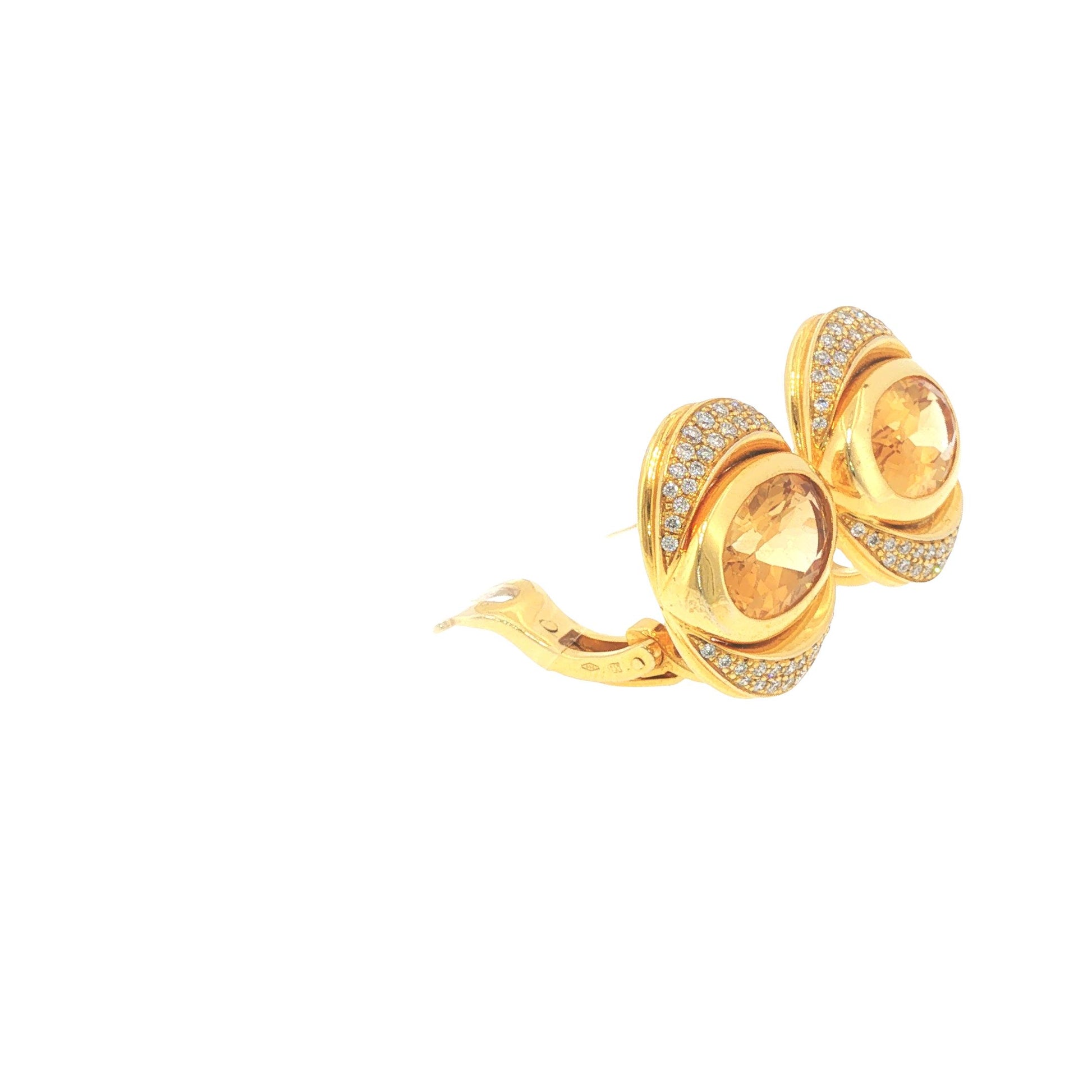 Marina B 18K Gold Oval Citrine Diamond Earrings