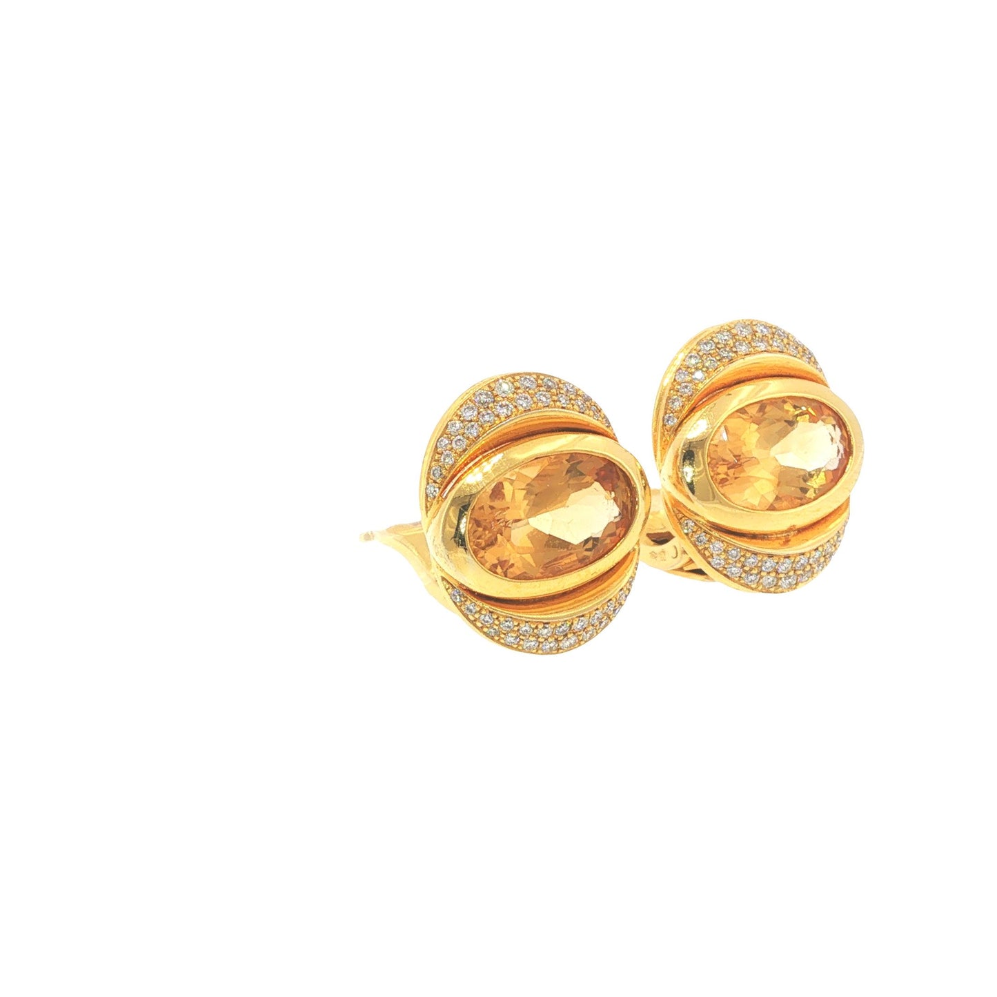 Marina B 18K Gold Oval Citrine Diamond Earrings