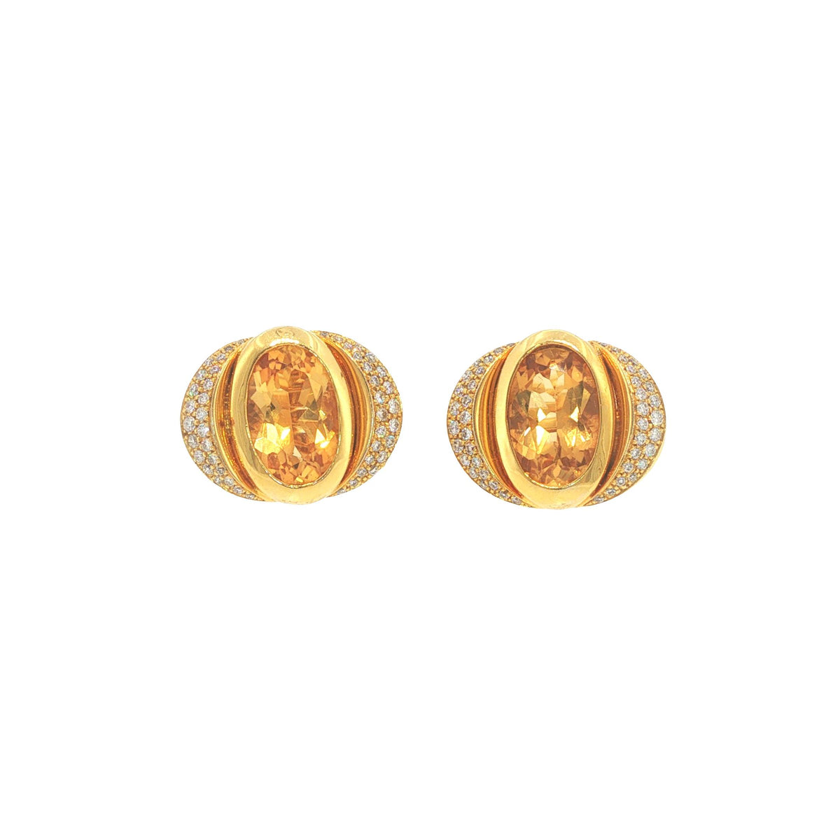 Marina B 18K Gold Oval Citrine Diamond Earrings