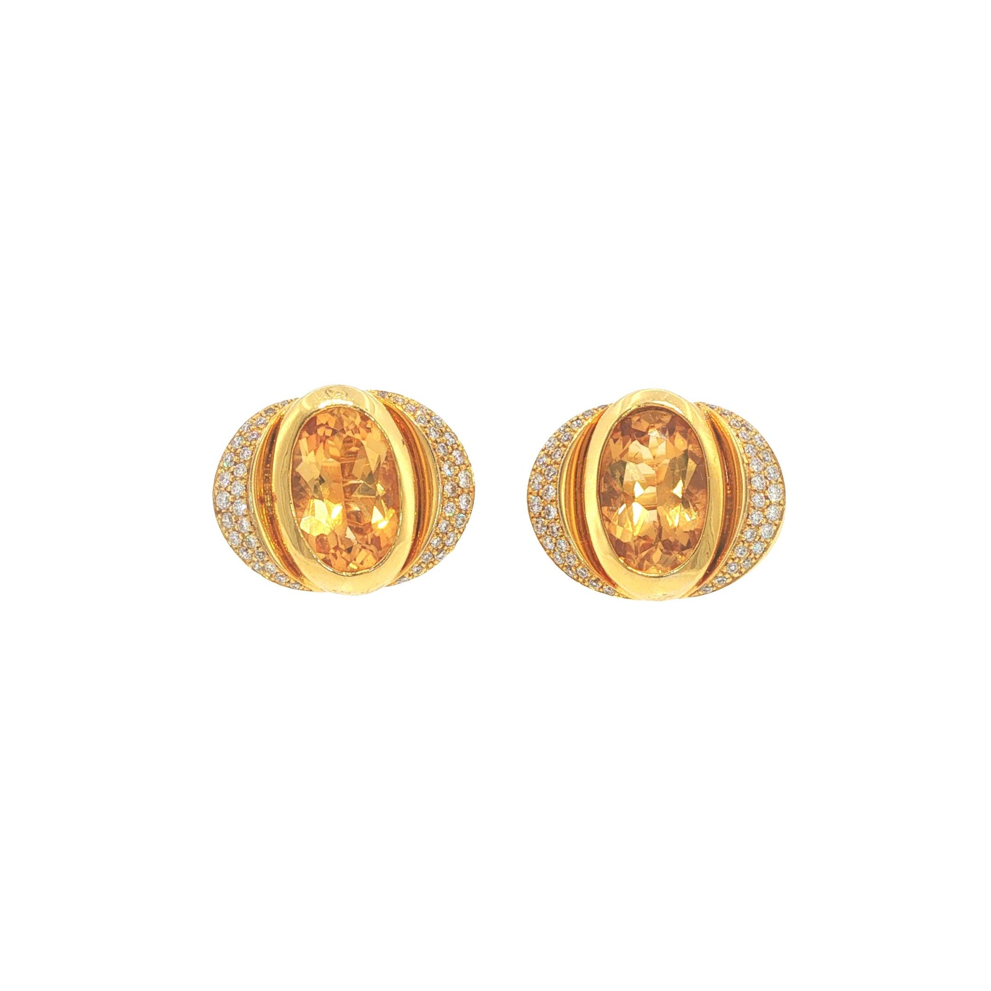 Marina B 18K Gold Oval Citrine Diamond Earrings