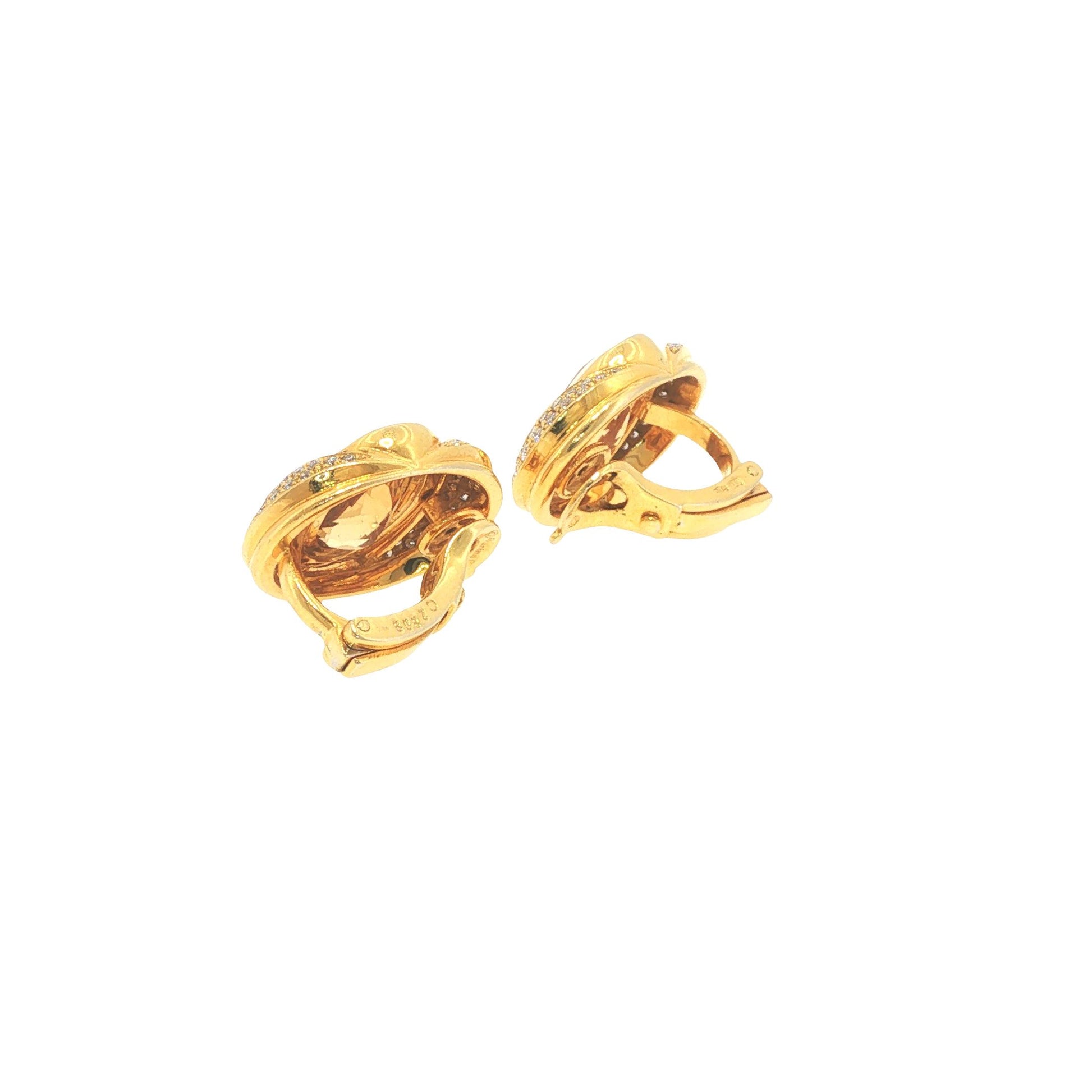 Marina B 18K Gold Oval Citrine Diamond Earrings