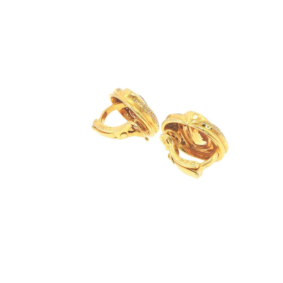Marina B 18K Gold Oval Citrine Diamond Earrings