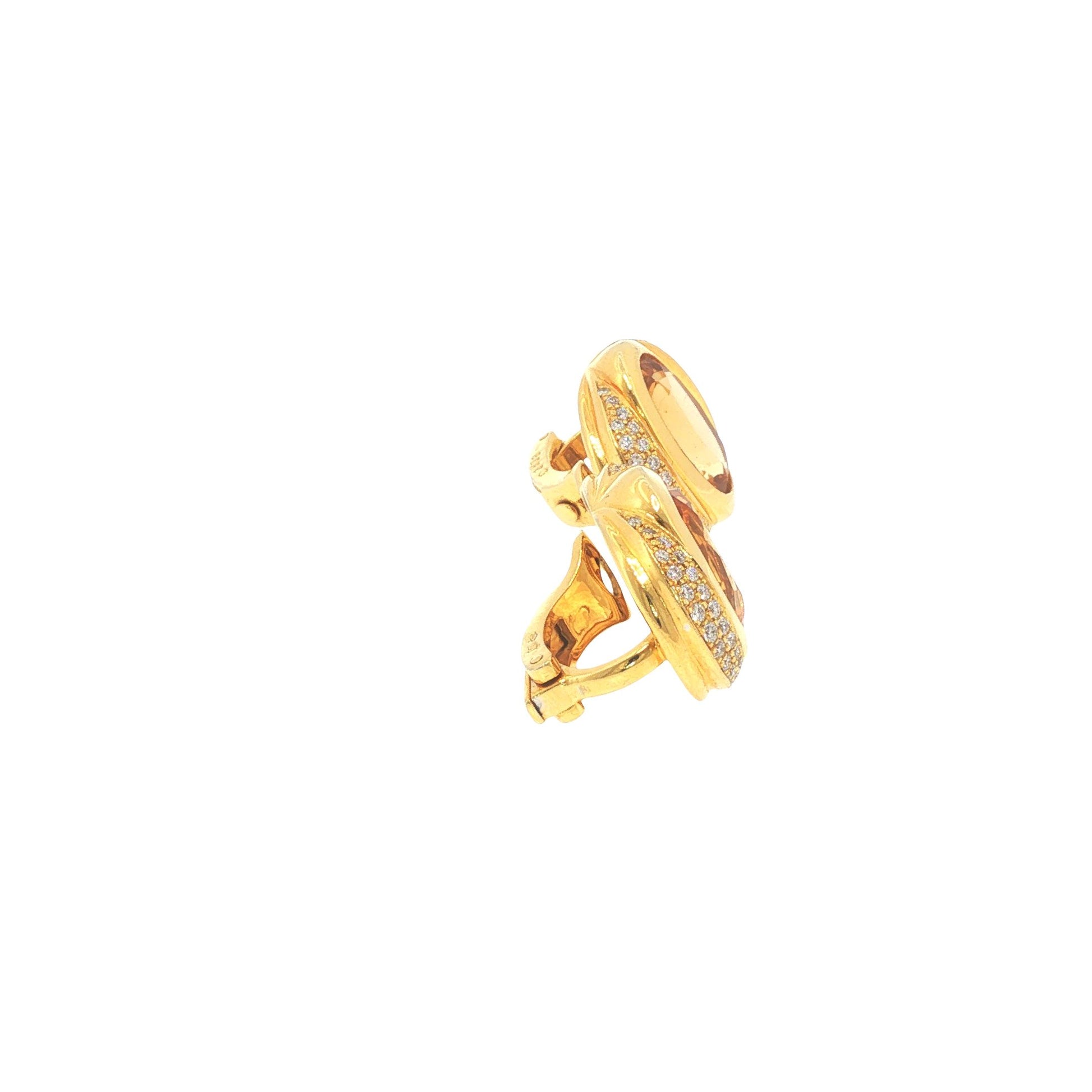 Marina B 18K Gold Oval Citrine Diamond Earrings