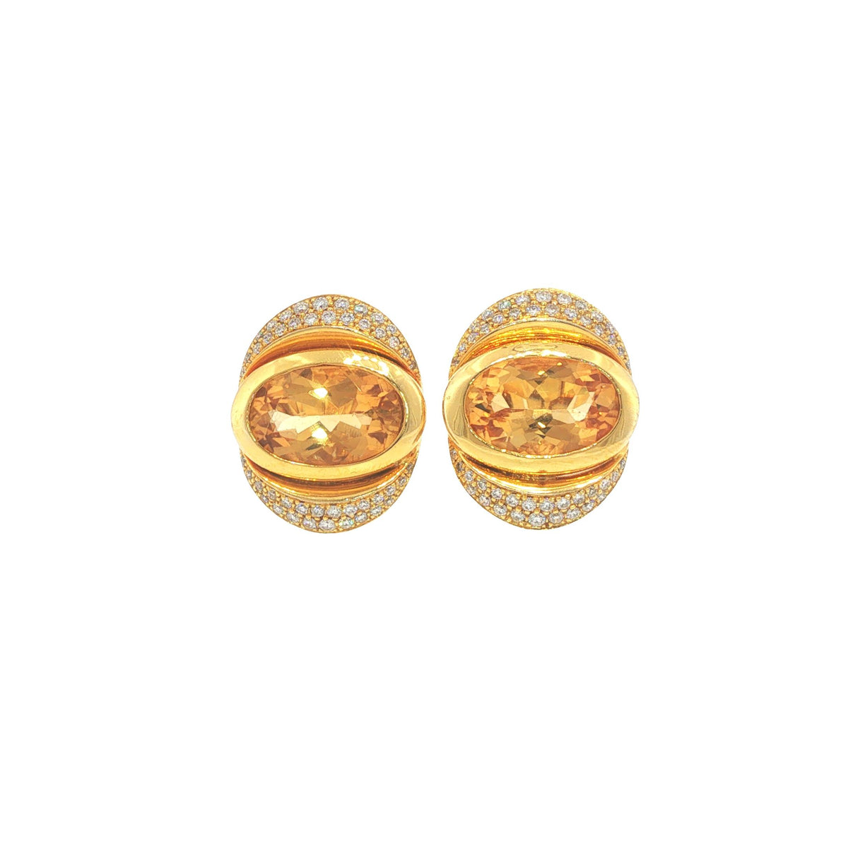 Marina B 18K Gold Oval Citrine Diamond Earrings
