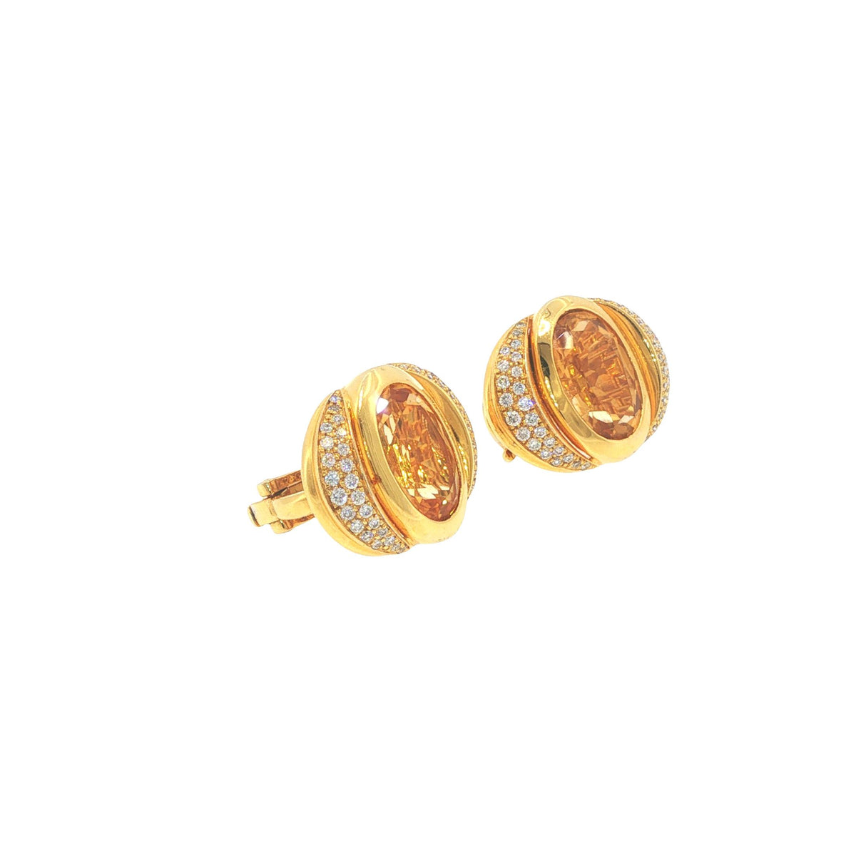 Marina B 18K Gold Oval Citrine Diamond Earrings