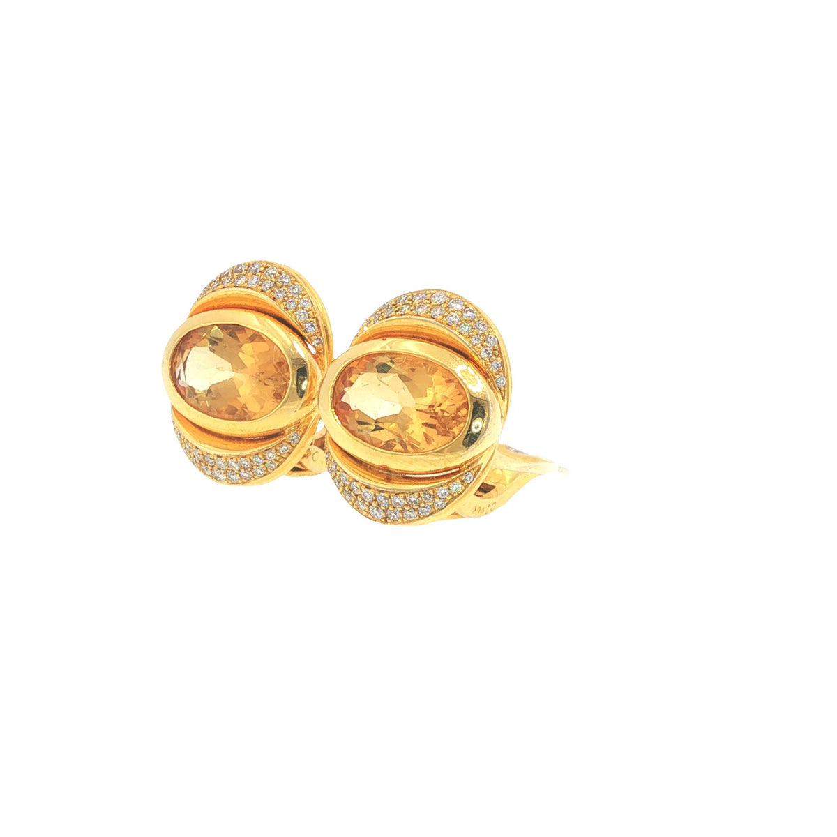 Marina B 18K Gold Oval Citrine Diamond Earrings