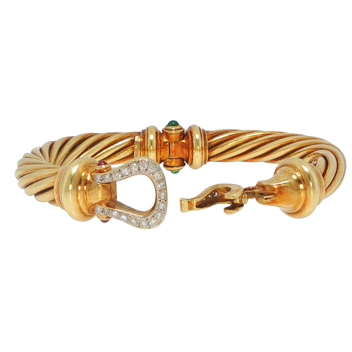 David Yurman Vintage 14k Yellow Gold Diamond Buckle Cable Renaissance Bracelet