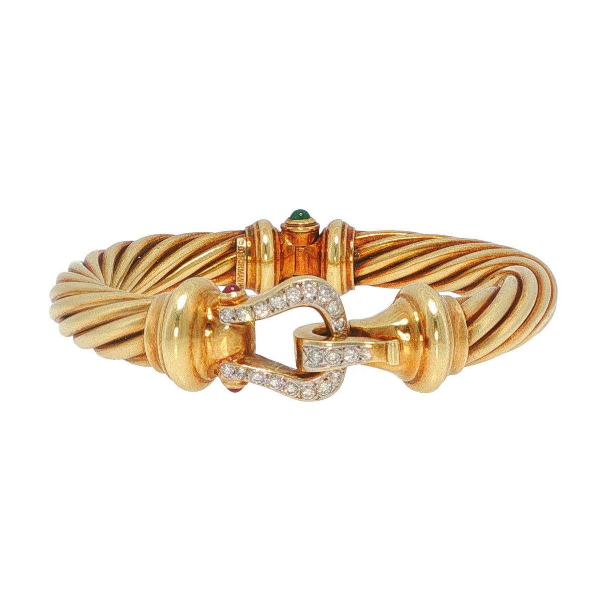 David Yurman Vintage 14k Yellow Gold Diamond Buckle Cable Renaissance Bracelet
