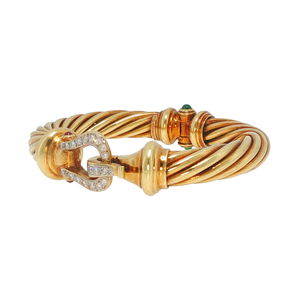 David Yurman Vintage 14k Yellow Gold Diamond Buckle Cable Renaissance Bracelet