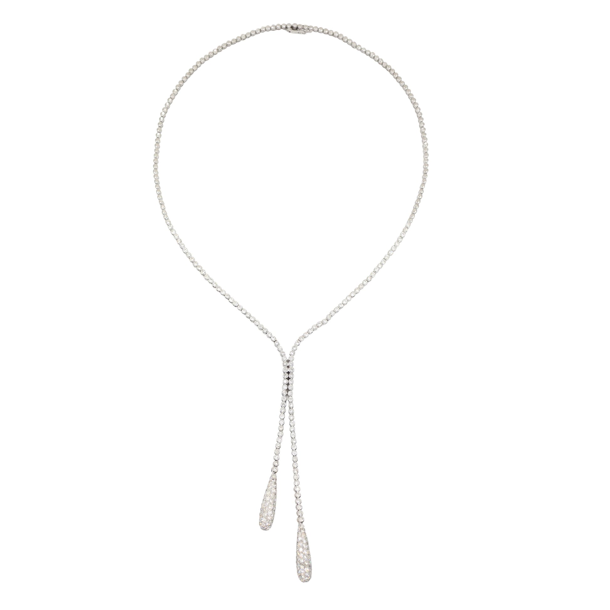 Vintage 18K White Gold Diamond Y-Drop Necklace