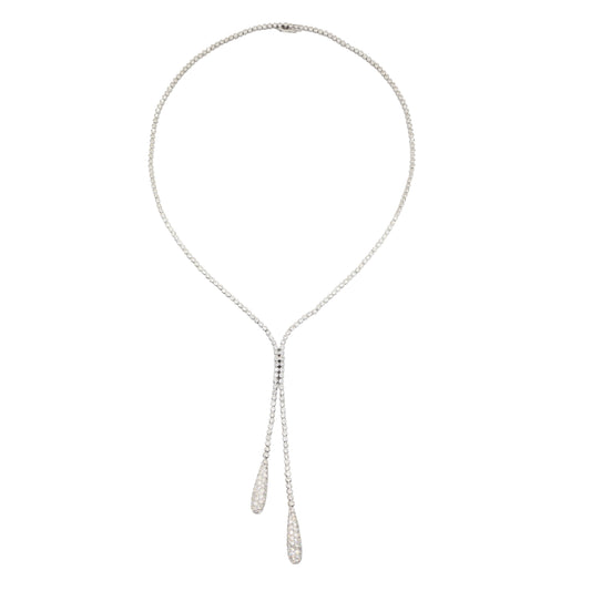 Vintage 18K White Gold Diamond Y-Drop Necklace