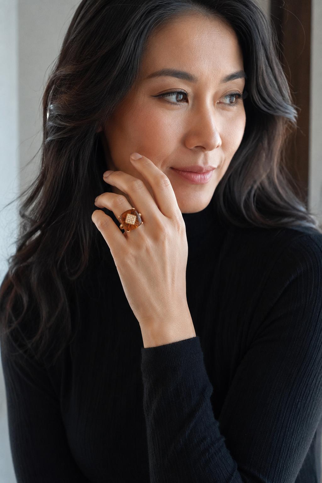 IO SI 18K Gold Diamond Citrine Cocktail Ring