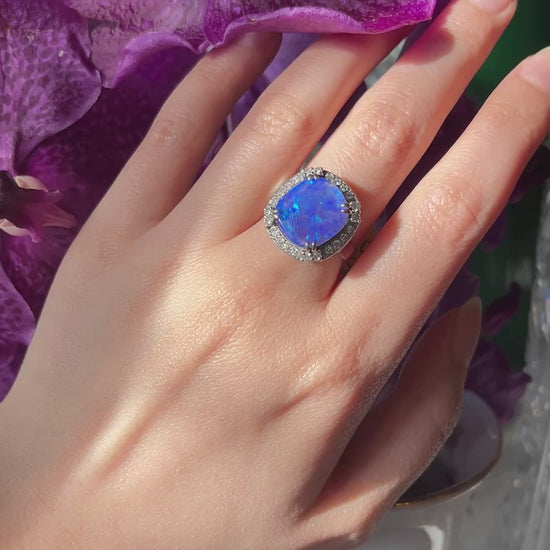Vintage Platinum Diamond Boulder Opal Ring