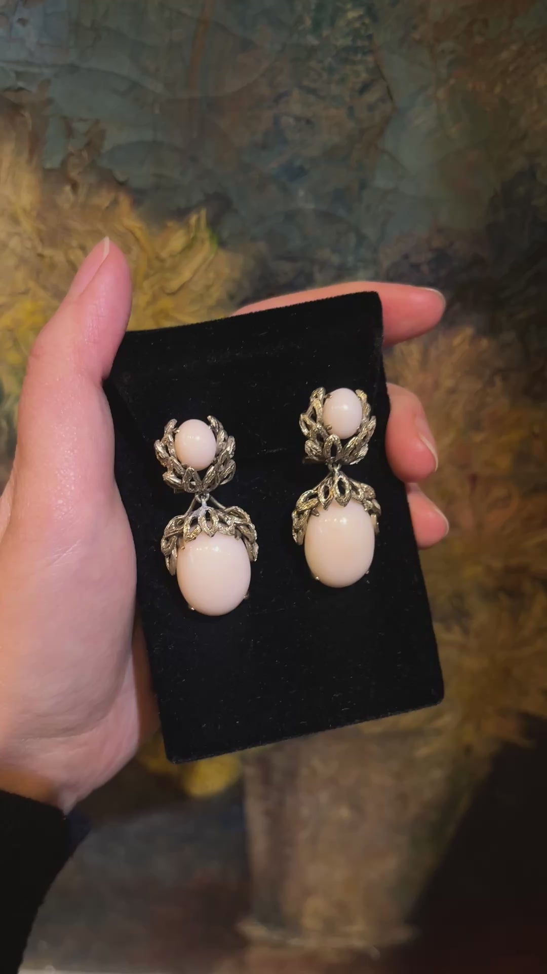 Vintage 14K Gold Coral Cabochon Earrings