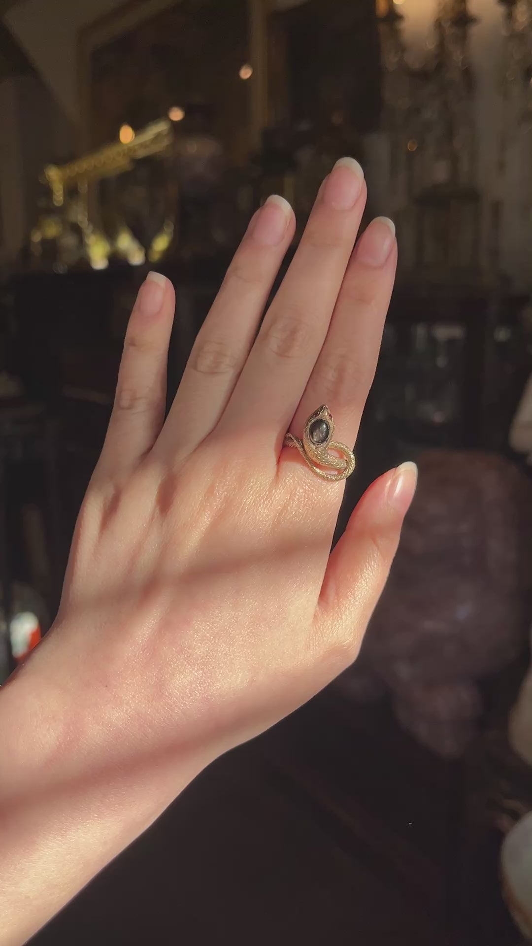 Antique Victorian 10K Gold Star Sapphire Snake Ring