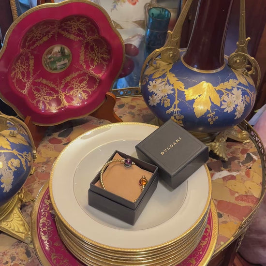 1980's Bulgari 18K Gold Multi-Gemstone Twisted Rope Cuff Bracelet