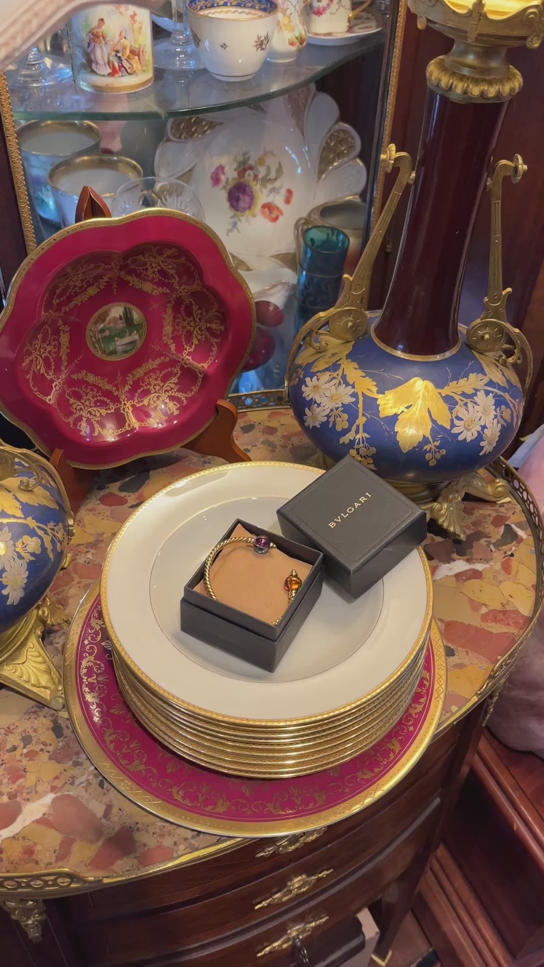 1980's Bulgari 18K Gold Multi-Gemstone Twisted Rope Cuff Bracelet