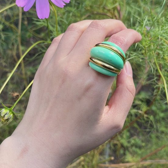 Kenneth Jay Lane KJL Gold Tone Turquoise-Like Resin Ring