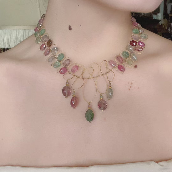 18K Gold Multi-Color Crystal Beads Necklace