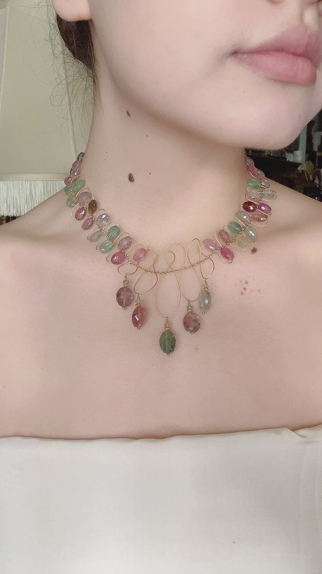 18K Gold Multi-Color Crystal Beads Necklace