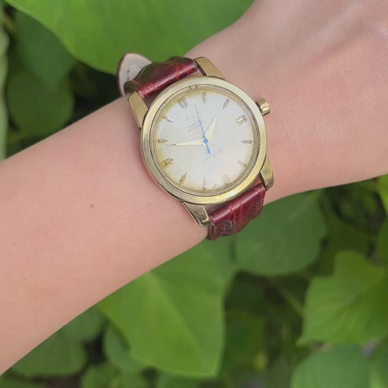 Vintage Omega 14K Gold Automatic Seamaster Brown Leather Watch