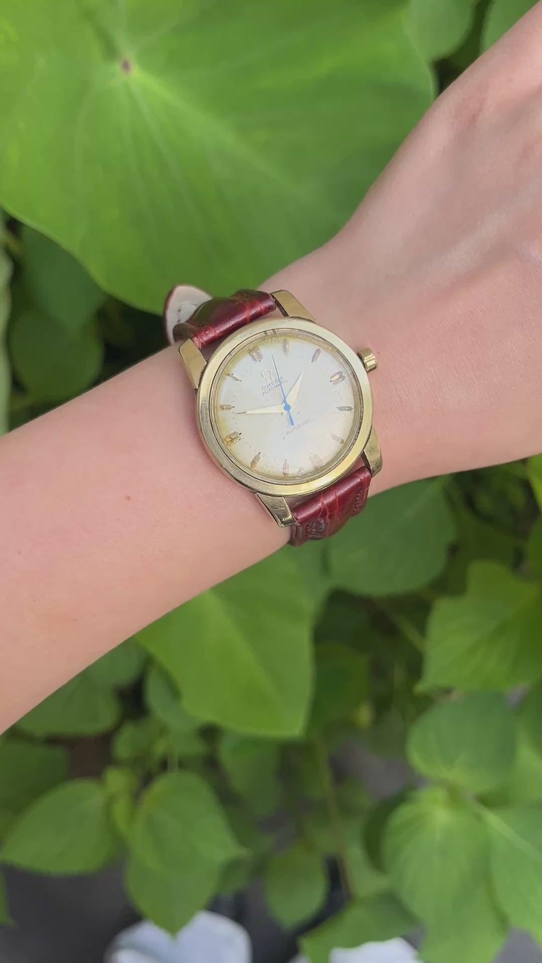 Vintage Omega 14K Gold Automatic Seamaster Brown Leather Watch