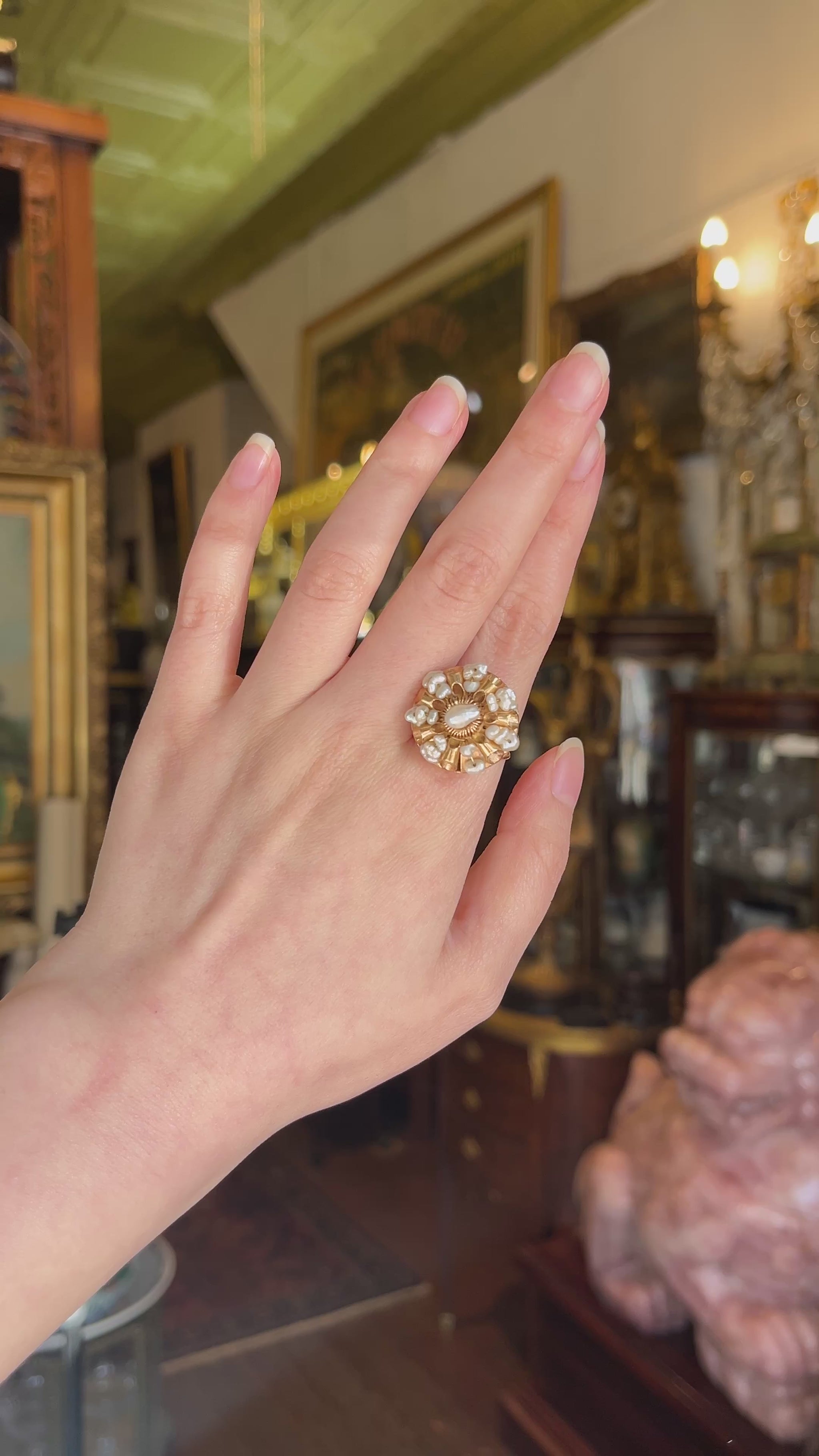 Vintage 14K Gold Baroque Pearls Ring