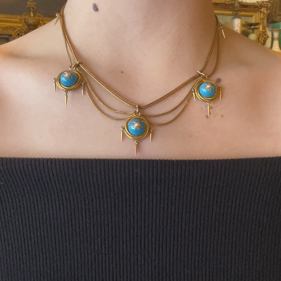 Victorian 18K Gold Turquoise Pearl Necklace