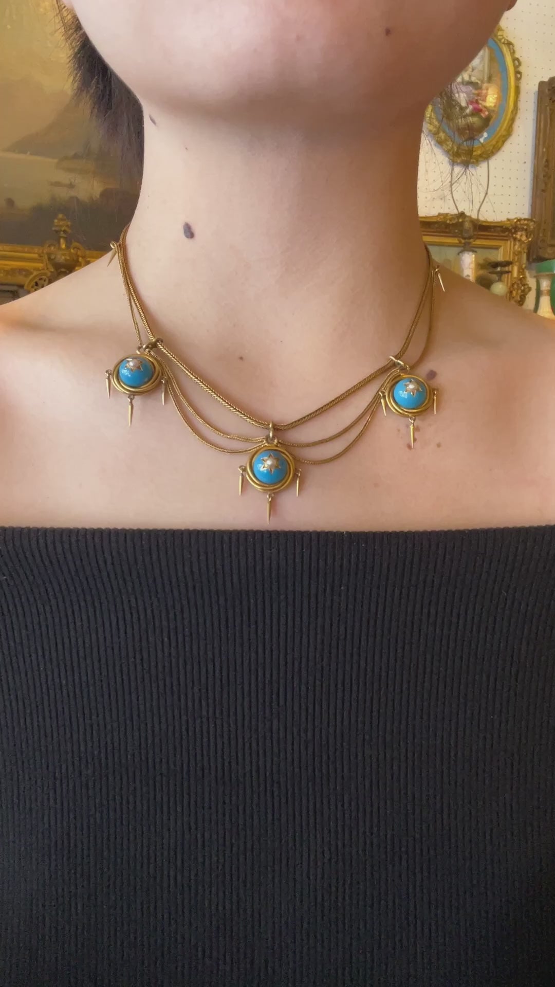 Victorian 18K Gold Turquoise Pearl Necklace