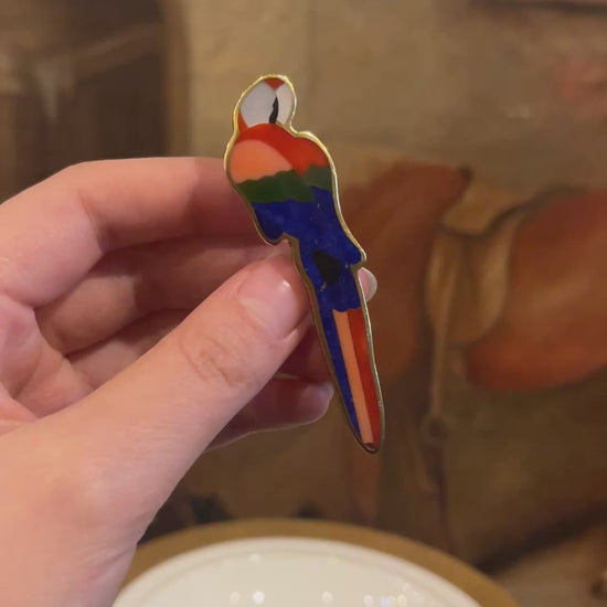 Tiffany & Co 18K Gold Multi-Stone Inlay Parrot Brooch