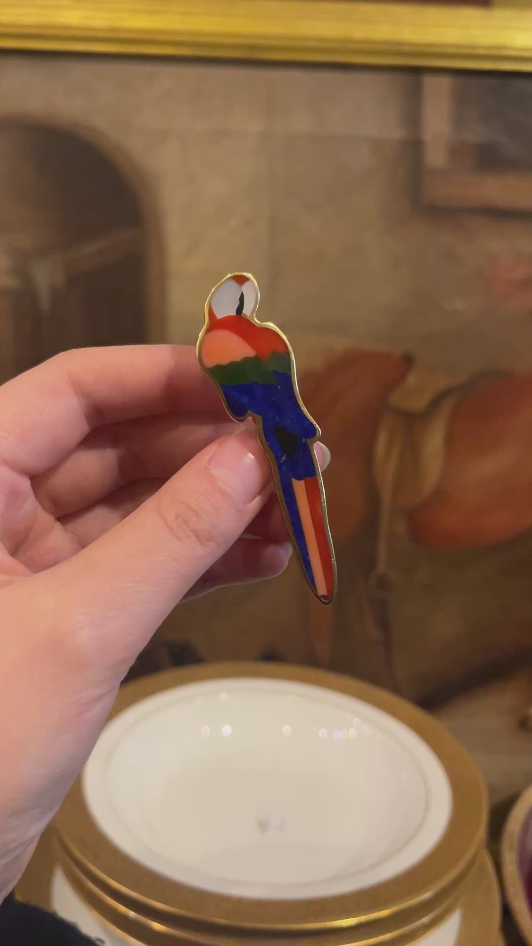 Tiffany & Co 18K Gold Multi-Stone Inlay Parrot Brooch