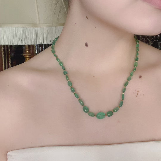 14K Gold Emerald Beads Necklace