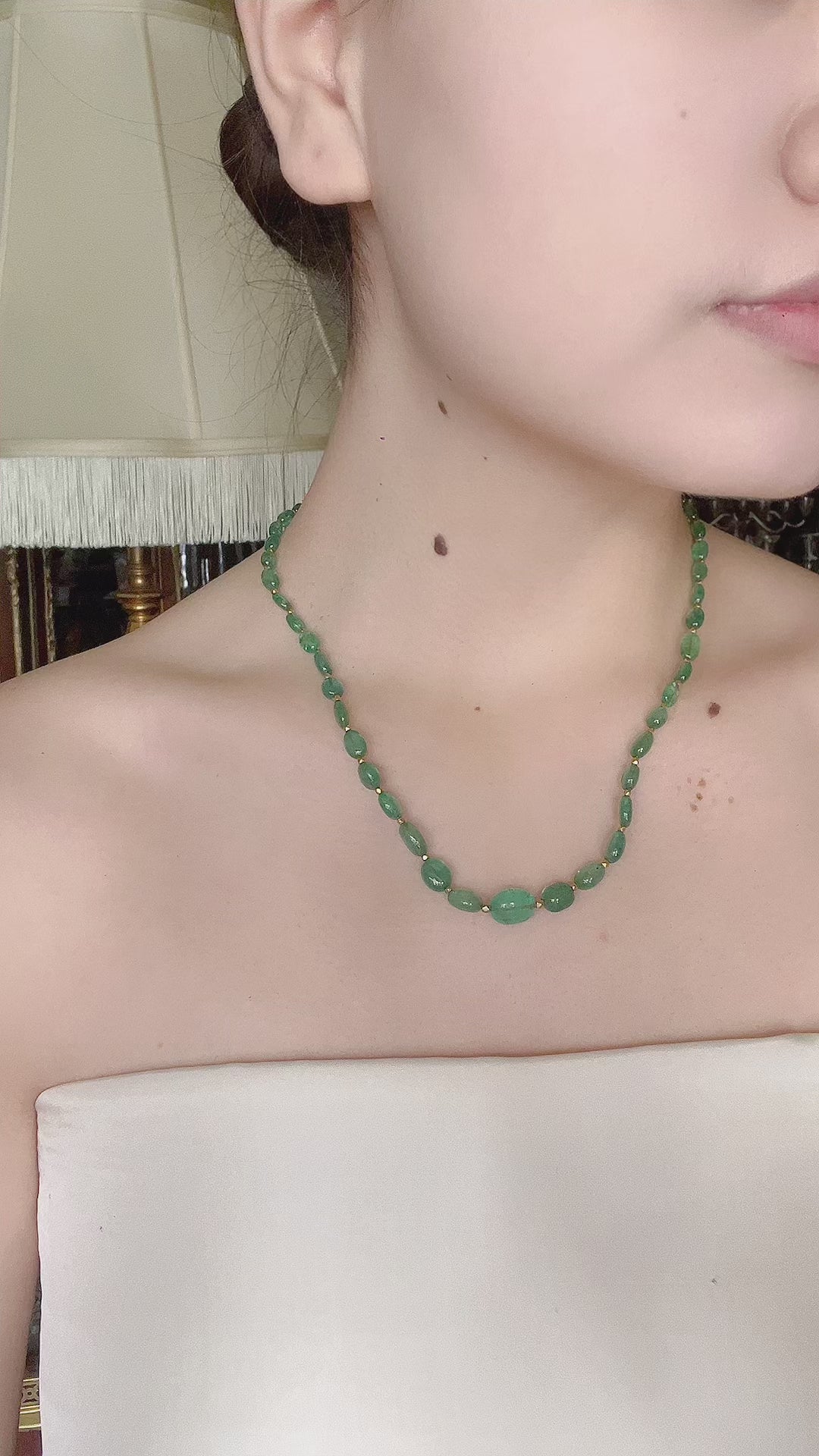 14K Gold Emerald Beads Necklace