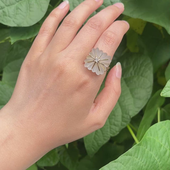 Vintage 14KT Gold Diamond Rock Crystal Dome Cocktail Ring