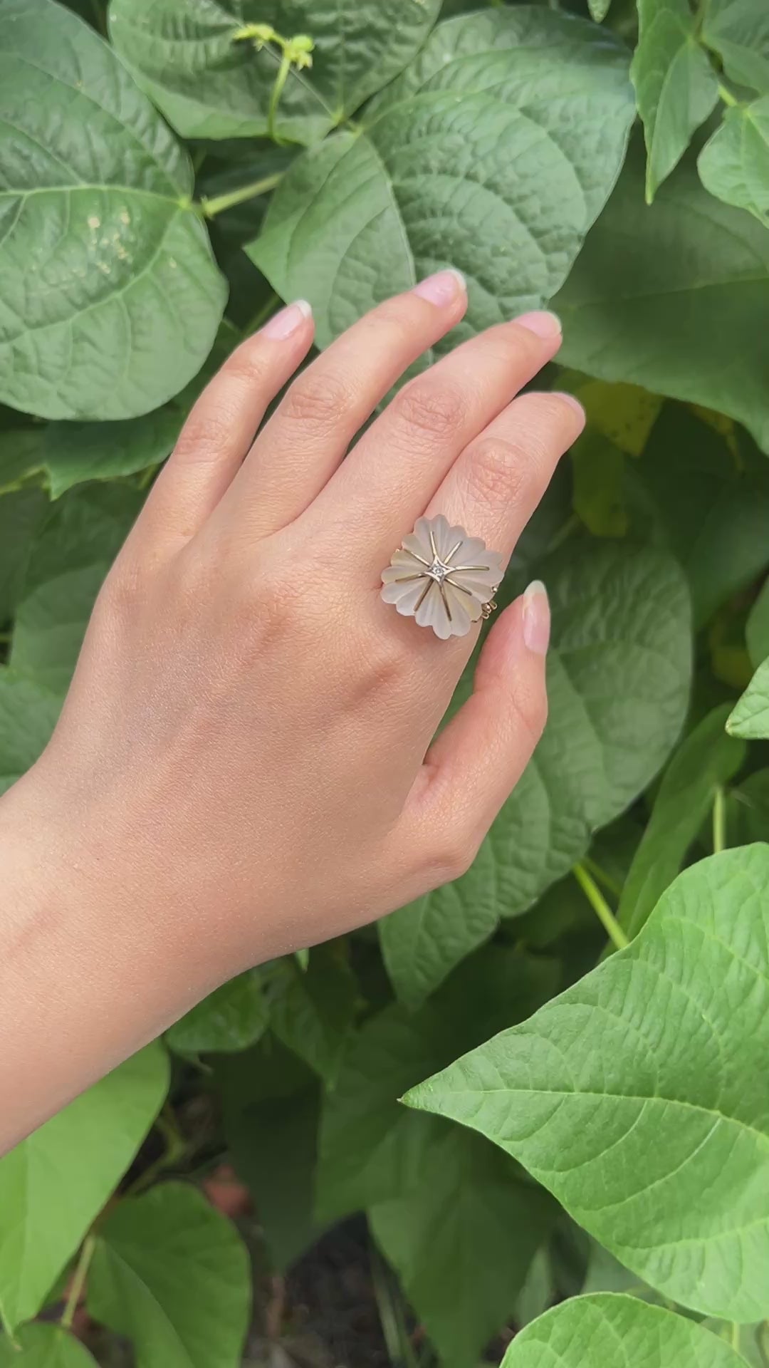 Vintage 14KT Gold Diamond Rock Crystal Dome Cocktail Ring