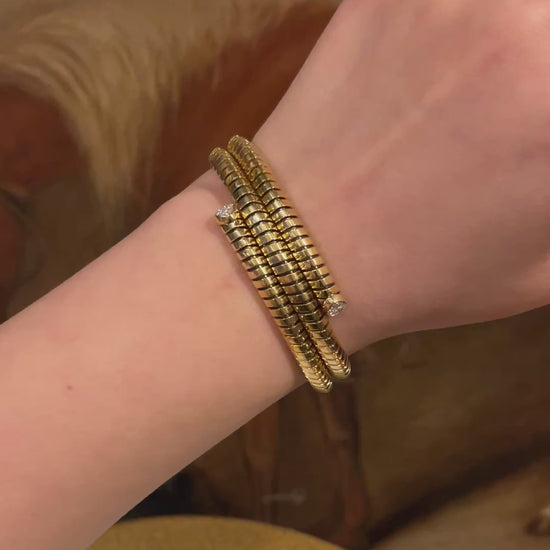 Marina B Trisolina 18k Yellow Gold Triple Pavé Diamond Bangle