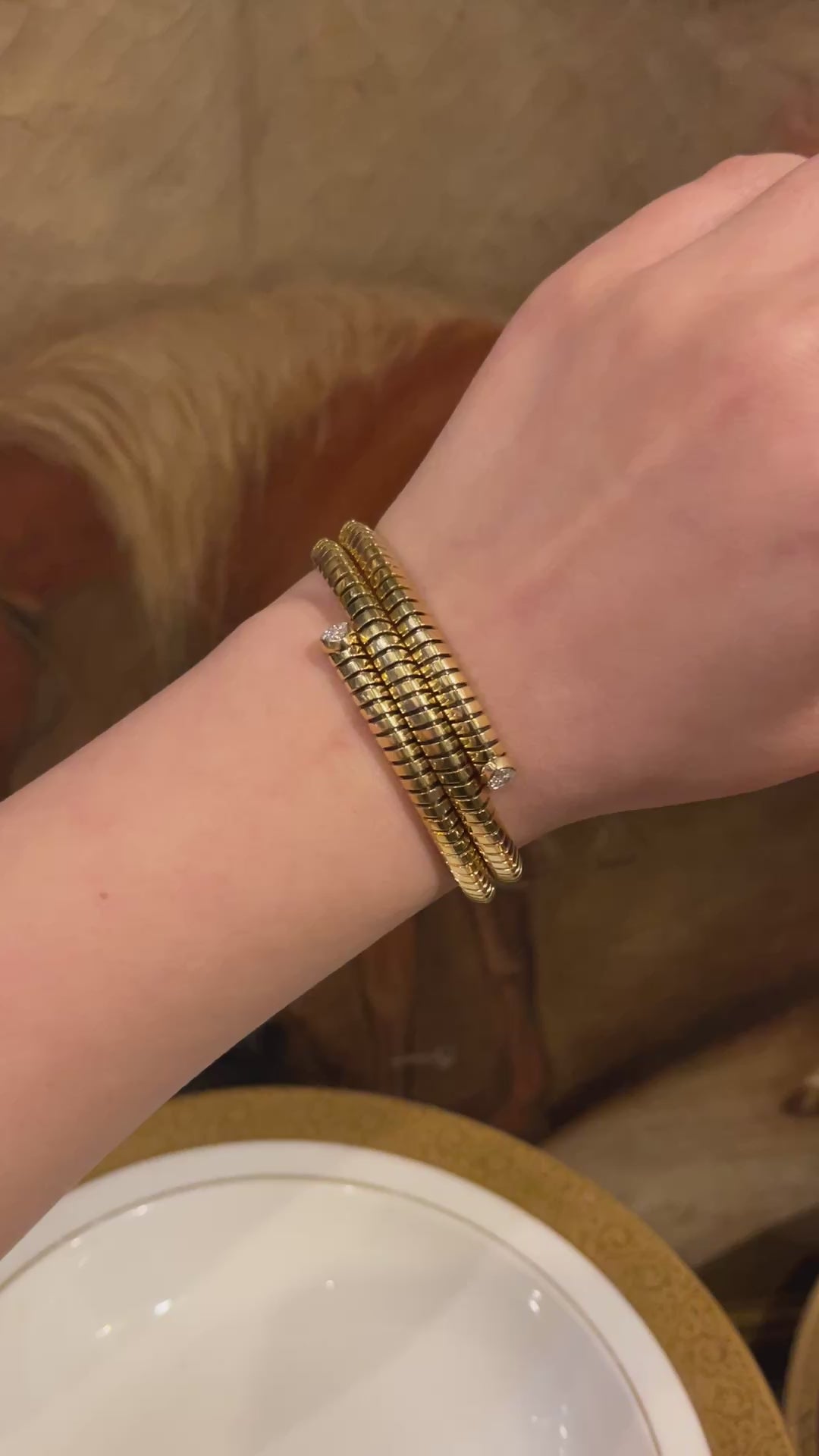 Marina B Trisolina 18k Yellow Gold Triple Pavé Diamond Bangle