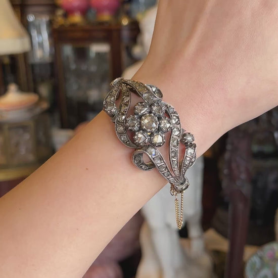 Antique 14K Gold & Silver Rose Cut Diamond Bracelet