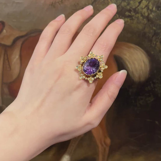 Antique 18K Gold Amethyst Pearl Ring