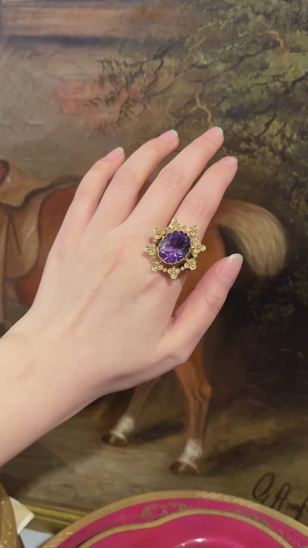 Antique 18K Gold Amethyst Pearl Ring