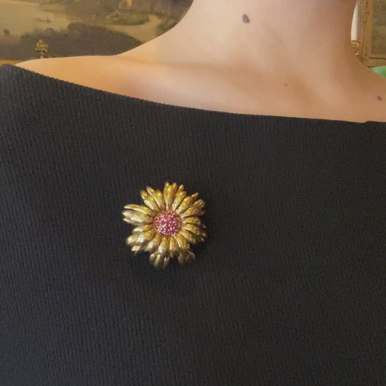 Tiffany & Co. 18K Ruby Flower Brooch