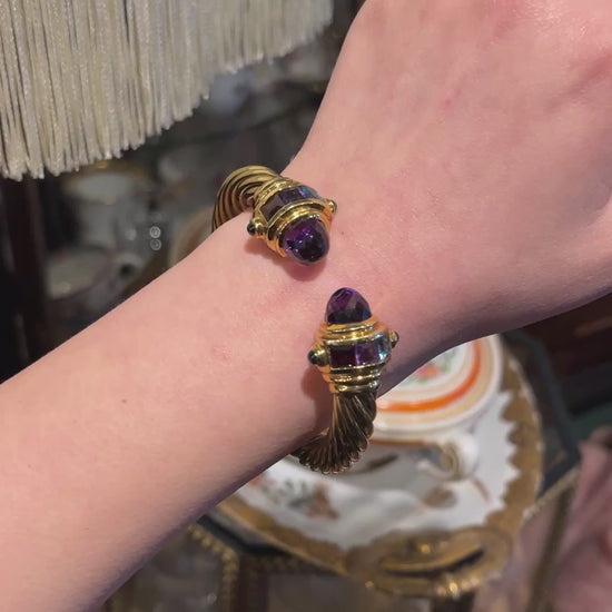 Vintage 18K Gold Muti-Gem Renaissance Cable Bracelet