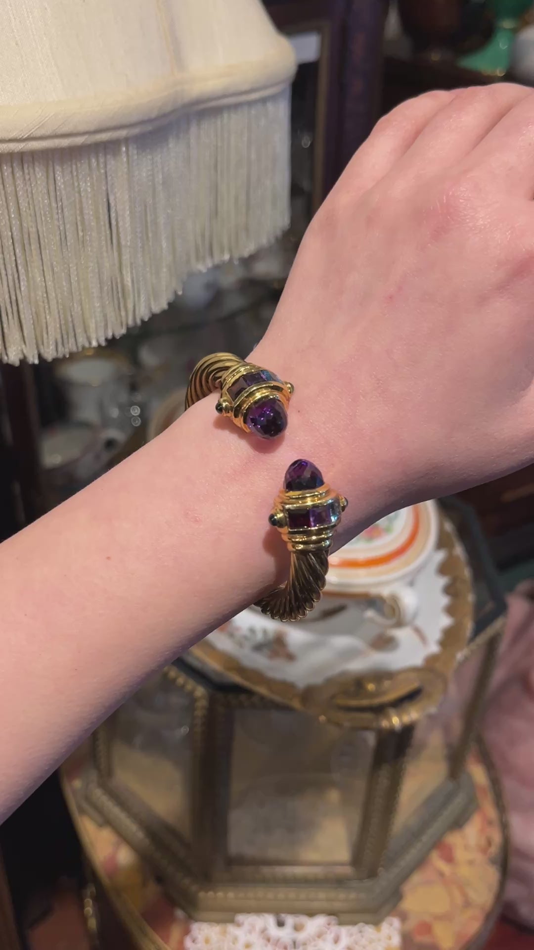 Vintage 18K Gold Muti-Gem Renaissance Cable Bracelet
