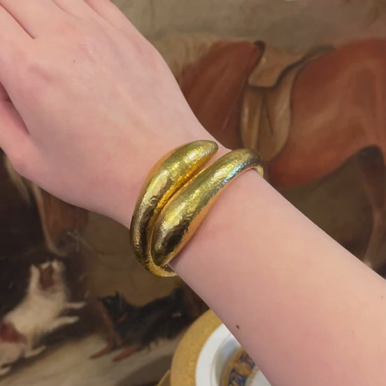 Vintage Lalaounis 18K Gold Textured Bangle Bracelet