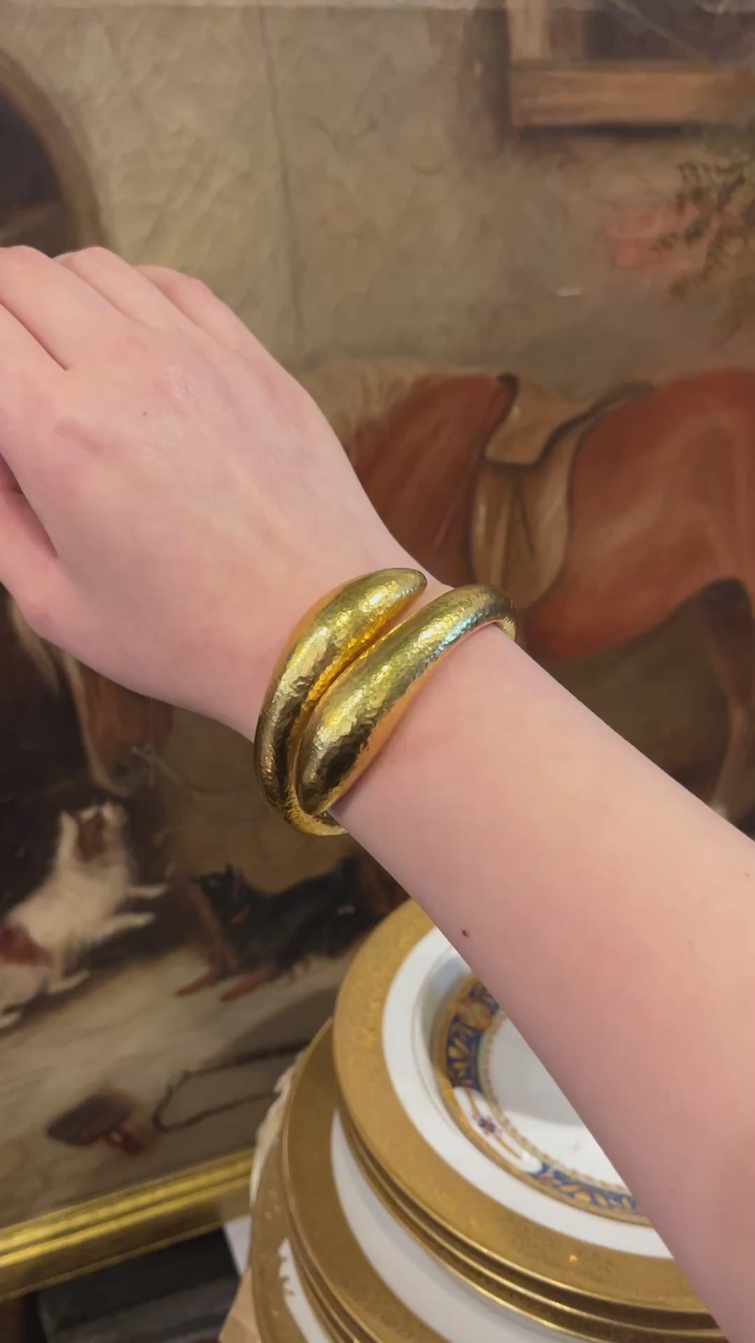 Vintage Lalaounis 18K Gold Textured Bangle Bracelet