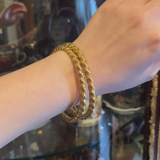 Pair of Vintage Tiffany & Co. 18K Gold Twist Rope Bangles