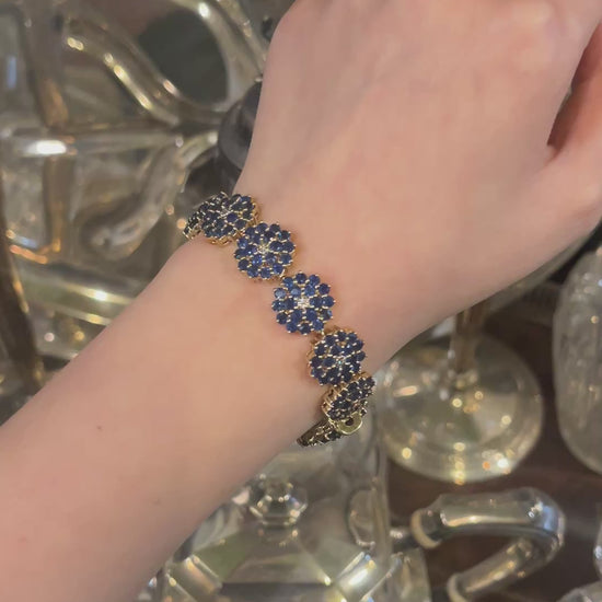 14K Gold Sapphire Diamonds Flower Bracelet