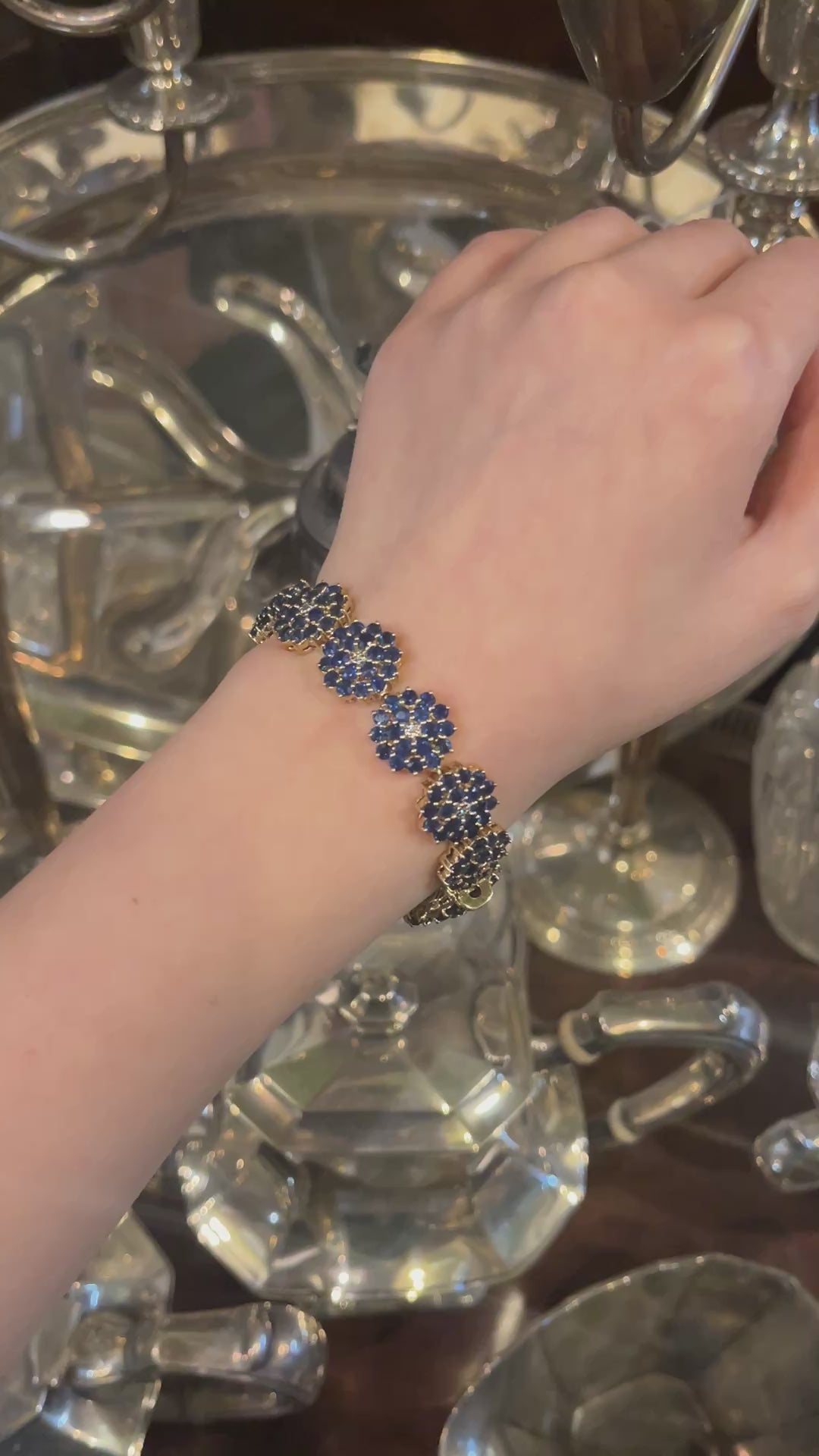 14K Gold Sapphire Diamonds Flower Bracelet